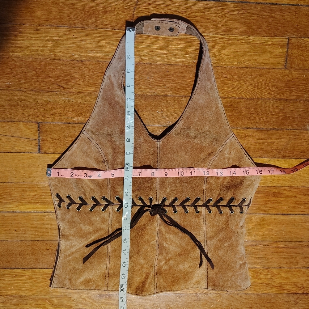 Western Wilsons Leather Tan Suede Boot Cut Pants & Halter Corset Top Set - Picture 4 of 8